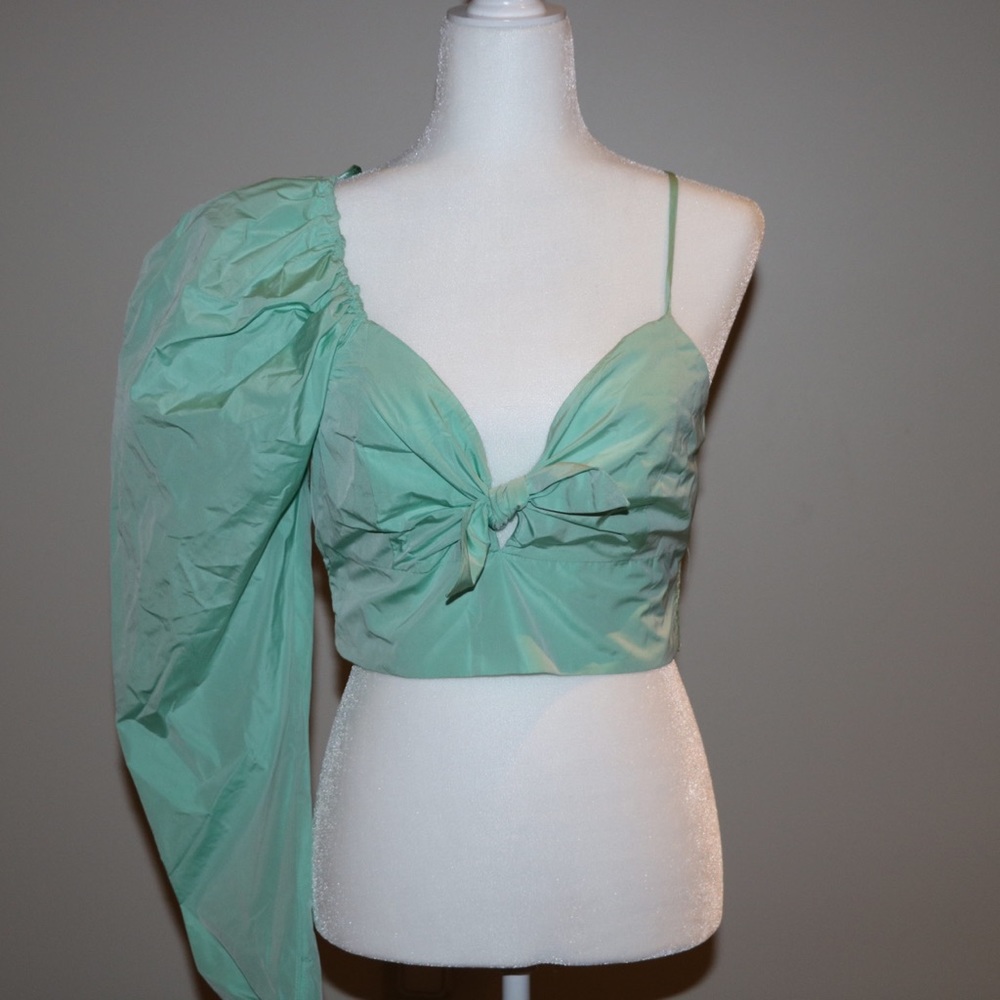 One sleeve cute mint green crop to with strap